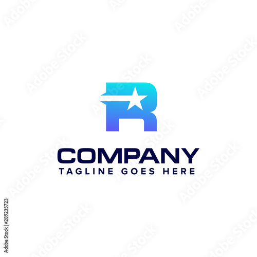 letter R with star logo design concept template