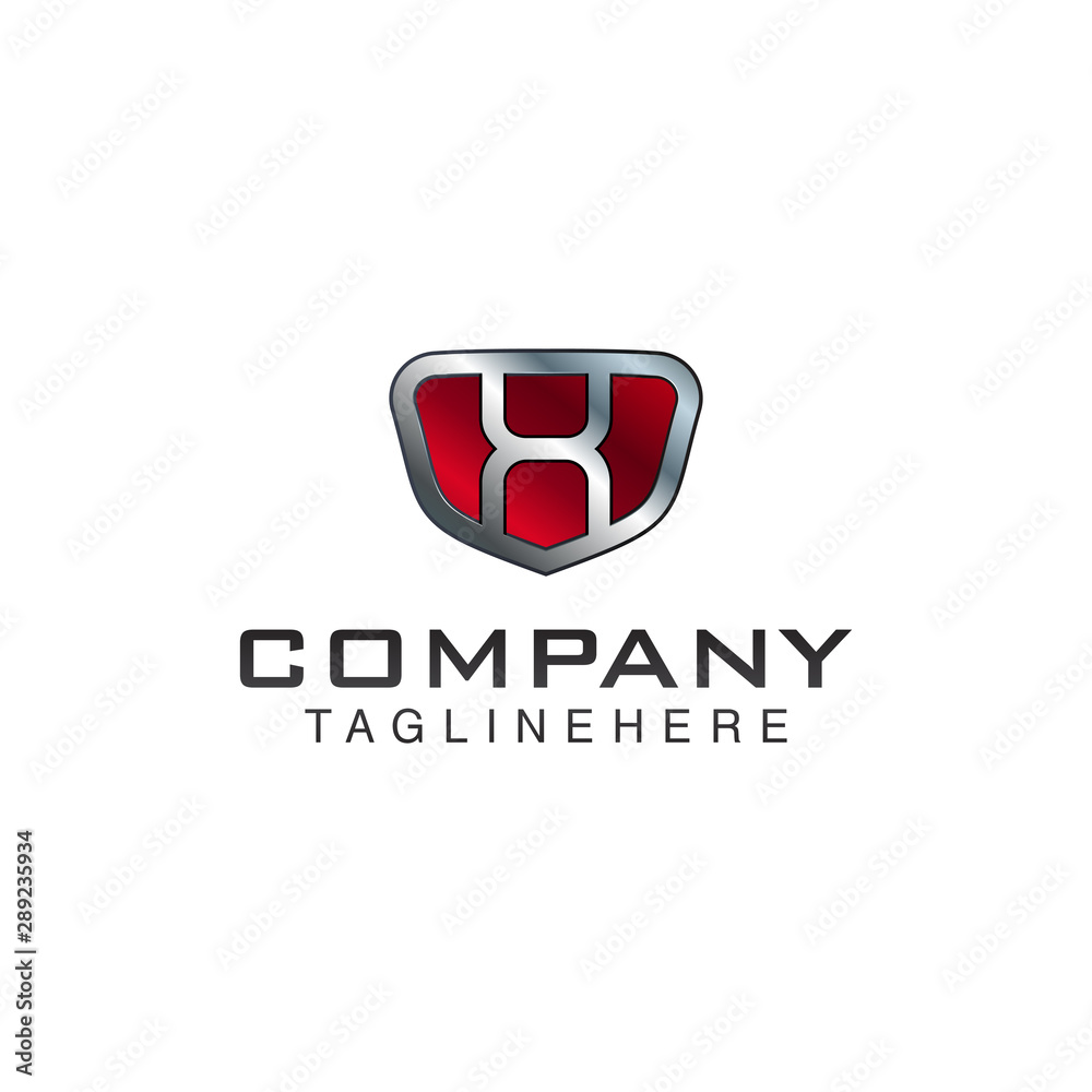 X Letter shield vector logo template. Black and red color