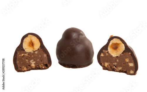 chocolate candies with nuts Isolated