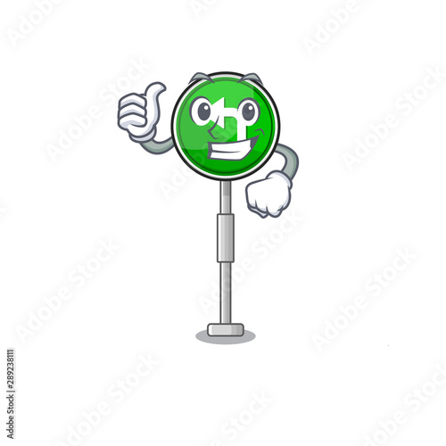 Thumbs up turn left cartoon on side mascot road