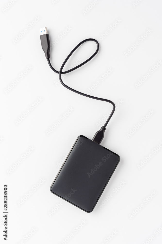 External hard drive isolated on white background. Top view External hard drive isolated on white background. Top view