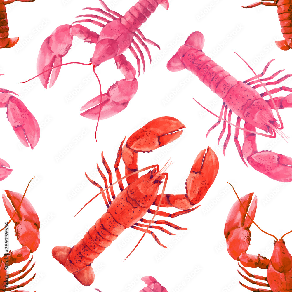 Watercolor sea life lobster vector pattern Stock Vector | Adobe Stock
