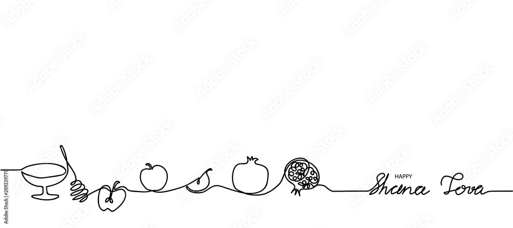 Happy Shana tova simple black and white banner, background. Shana Tova one line continuous drawing banner. Happy Shana tova simple black and white banner, background. Shana Tova one line continuous drawing banner.