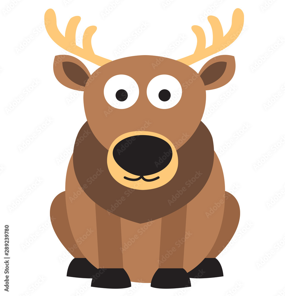 Cute deer sits. Vector flat illustration isolated on the white background Cute deer sits. Vector flat illustration isolated on the white background