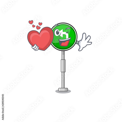 With heart turn left character shaped with mascot