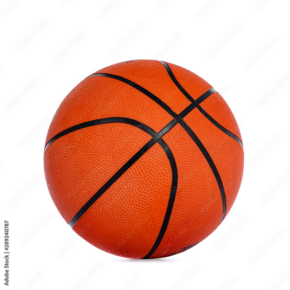 Close up studio shot of orange basket ball, isolated on white background.