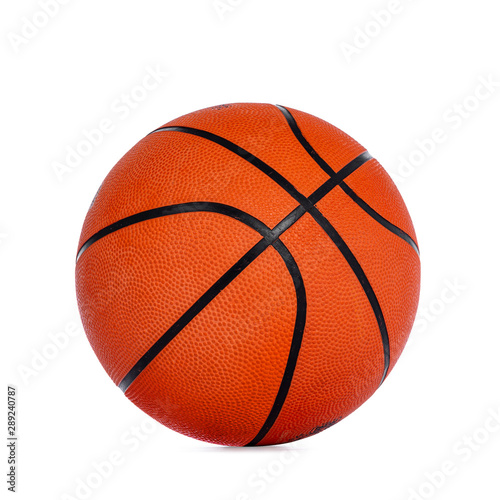 Close up studio shot of orange basket ball, isolated on white background. © Nynke