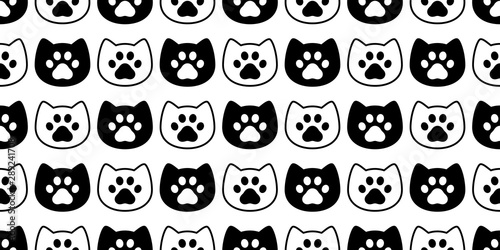 cat seamless pattern paw vector dog footprint kitten head cartoon scarf isolated repeat wallpaper tile background doodle illustration design