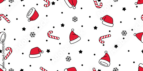 Christmas seamless pattern vector Santa Claus hat snow candy cane snowflake scarf isolated repeat wallpaper tile background gift wrap paper doodle design