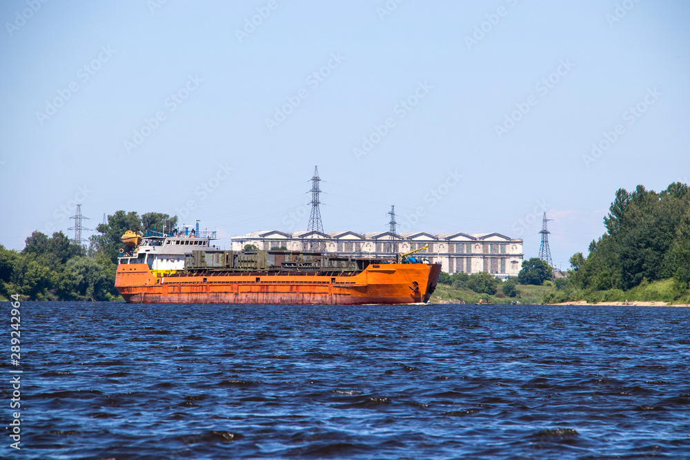 Oil tankers on the ship's course on the Volga near Rybinsk.