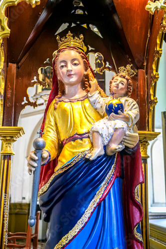 BANGKOK, THAILAND – 16 JULY 2019: Mary and Jesus statue inside Holy Rosary Church, Bangkok, Thailand