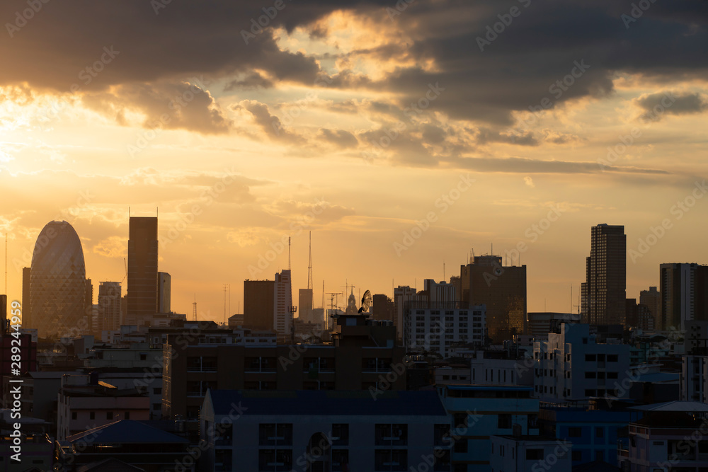 Sunset sky background, Bangkok, Thailand cityscape background.