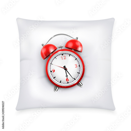 Red Retro Alarm Clock On White Pillow 