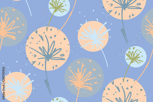 Seamless dandelion pattern, floral design background hand drawn. Textile print ,fabric swatch, wallpaper.