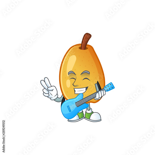 With guitar ripe fragrant pear fruit cartoon character