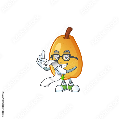 With menu ripe fragrant pear fruit cartoon character
