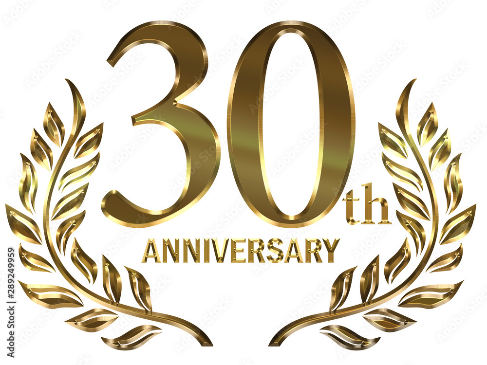 月桂樹モチーフのゴールドメタリックのアニバーサリーのロゴ 5周年 月桂冠 Metal Texture Golden 30th Anniversary Logo Stock イラスト Adobe Stock