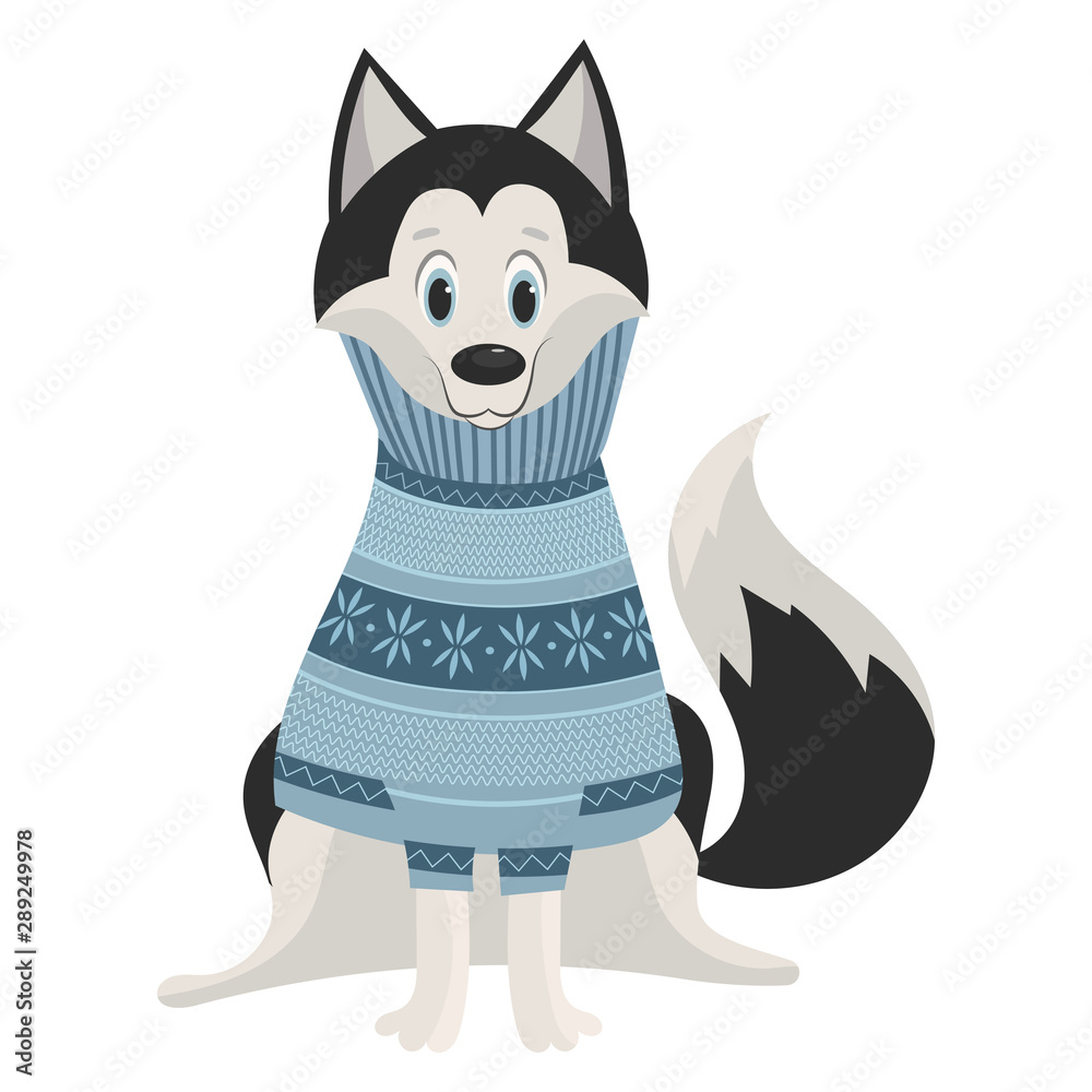 Cartoon Husky. Cute husky in a sweater. Vector illustration for kids. Puppy  dog in a sweater. vector de Stock | Adobe Stock