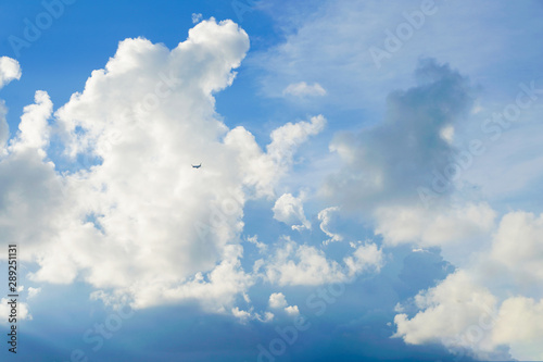 Blue sky and white clouds background.