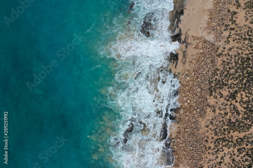 Aerial photo sea, surf and rocky coastline 