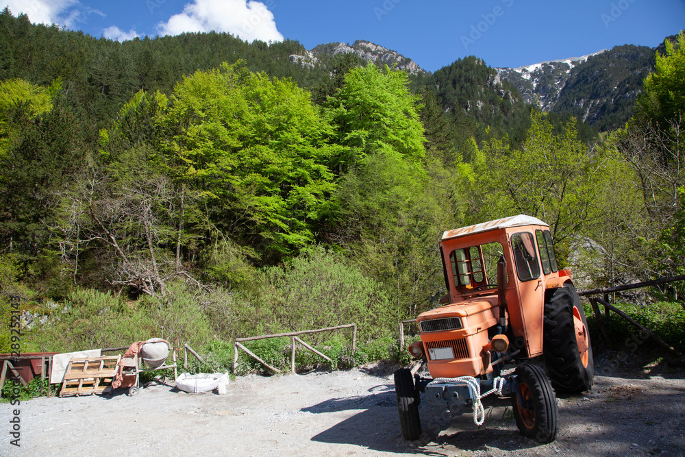 tractor in the mountain