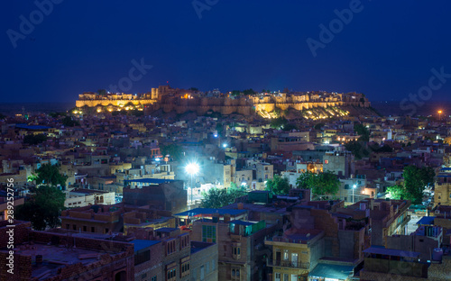 Night View of Golden City Jaisalmer with fort
