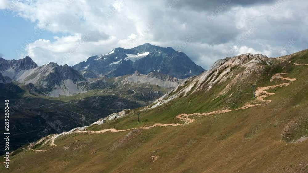 Mountain drone view, Tignes, France. Mountain drone view, Tignes, France.