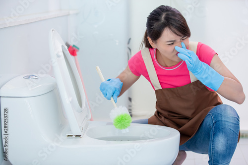 Fotografie woman brush the toilet