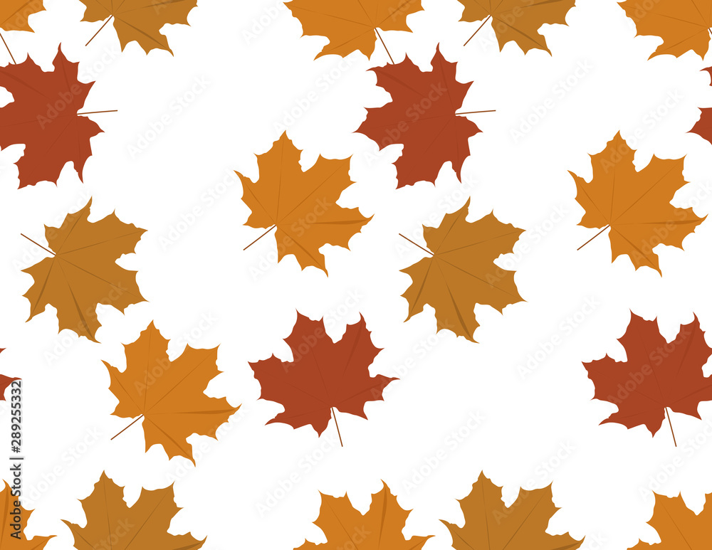 Vector Brown Maple Leaves Seamless Pattern on White Background Vector Brown Maple Leaves Seamless Pattern on White Background