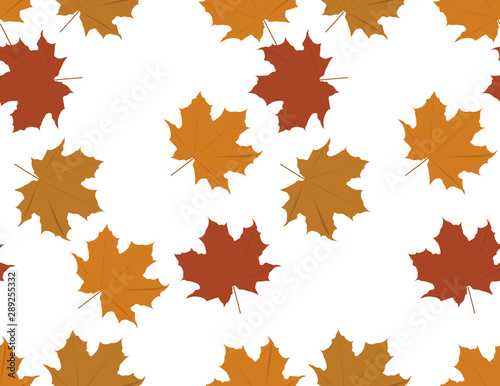 Vector Brown Maple Leaves Seamless Pattern on White Background