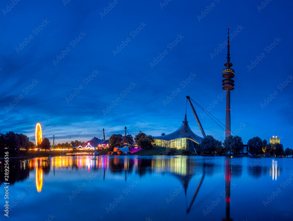 Fototapeta premium Summer festival in Olympic Park in Munich at Night, Germany