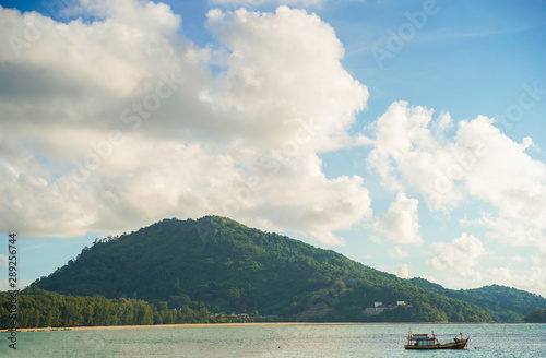 Beautiful sea with long tail boats in southern Phuket.