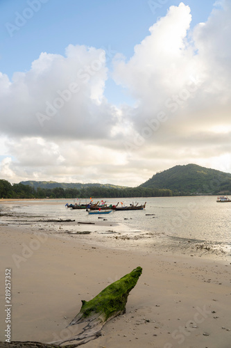 Beautiful sea with long tail boats in southern Phuket.