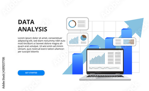 Fototapeta Naklejka Na Ścianę i Meble -  data analysis for business finance report concept with illustration of 3D laptop and graph