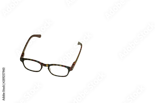 reading glasses on supported on white background