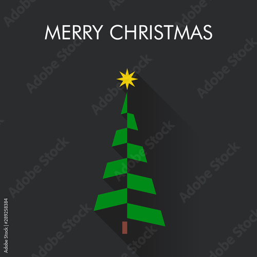 Logotipo con texto Merry Christmas con árbol abstracto con piezas en diagonal con sombra en fondo gris