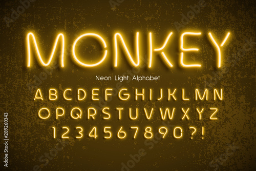 Neon light 3d alphabet, extra glowing font.