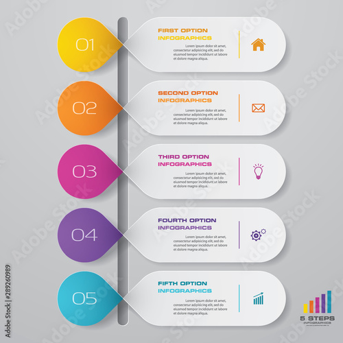 5 steps timeline infographic element. 5 steps infographic, vector banner can be used for workflow layout, diagram,presentation, education or any number option. EPS 10.
