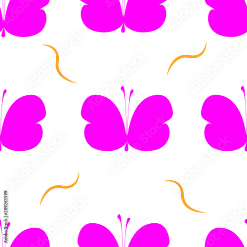 Seamless pattern. Pink butterfly. Vector graphics. Flat icon. Background. Your design.