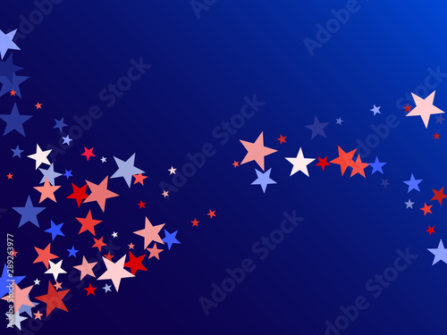 American Independence Day red blue white stars vector backgound. USA flag colors bright fourth of july wallpaper. Flying star sparkles american symbols. Independence day holiday abstraction.