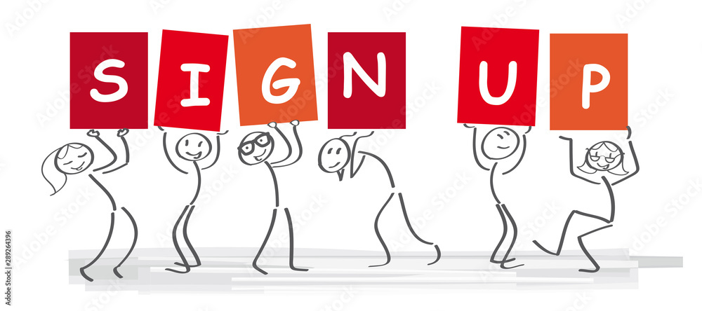 Sign up now vector letters - stick figures