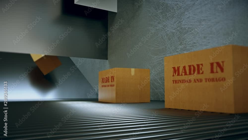 Made in trinidad and tobago. Shipping and Moving Boxes with stamp trinidad and tobago move on roller conveyor