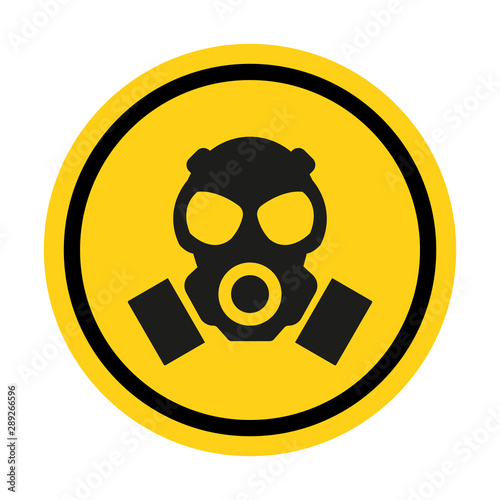 Gas hazard, Ware Respirator, Dust hazard warning yellow sign vector icon isolated on white background.