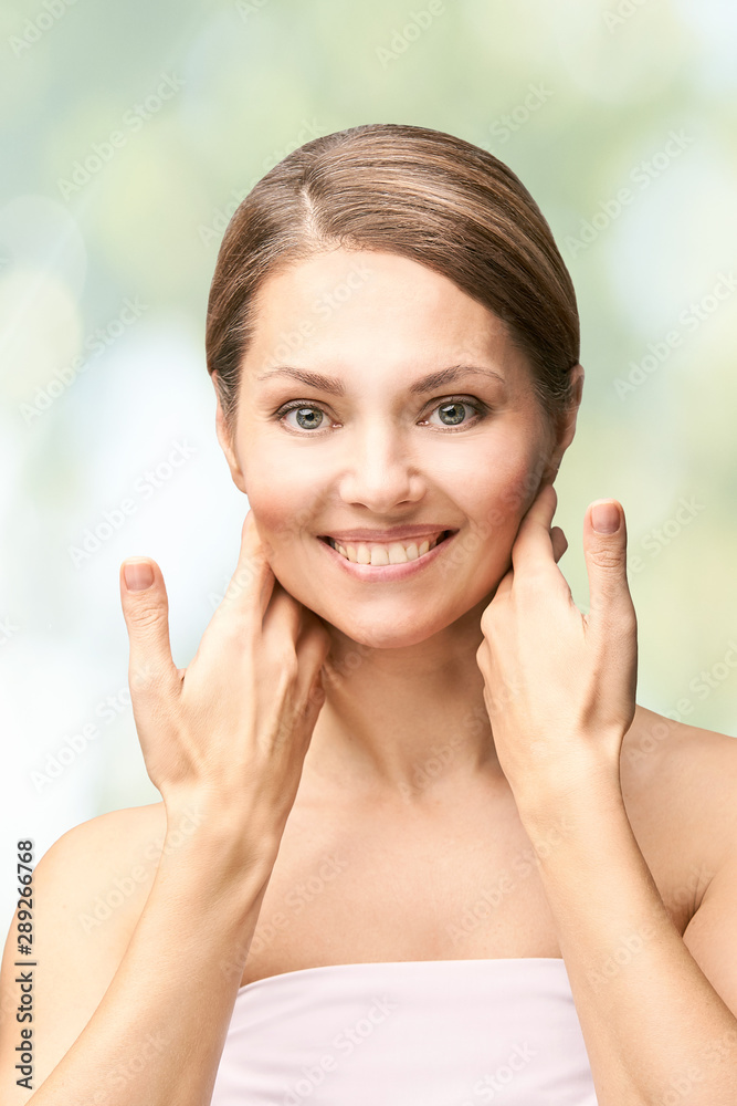 Natural beauty portrait with hands. Cosmetology mature woman face. Cosmetic cream. Skin care. Elegant girl Natural beauty portrait with hands. Cosmetology mature woman face. Cosmetic cream. Skin care. Elegant girl