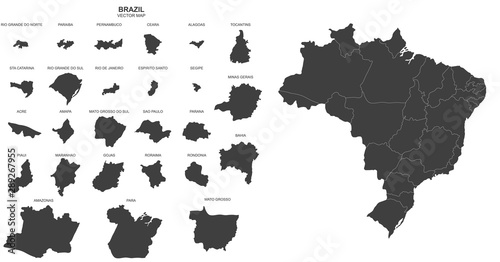 political map of Brazil on white background photo