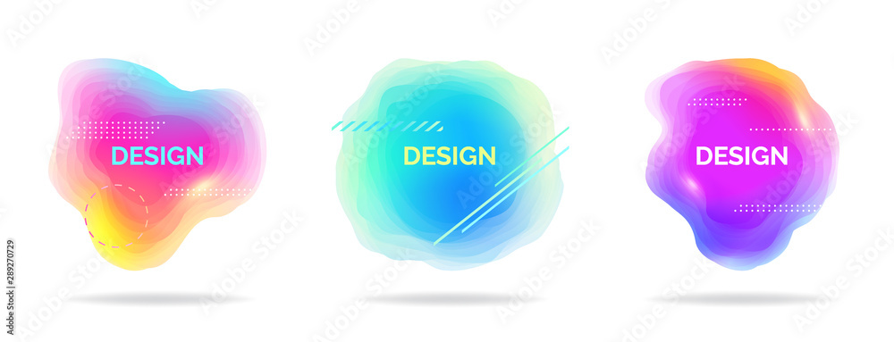 Set of abstract flowing liquid elements, colorful forms, dynamic geometric shapes, gradient waves, vector