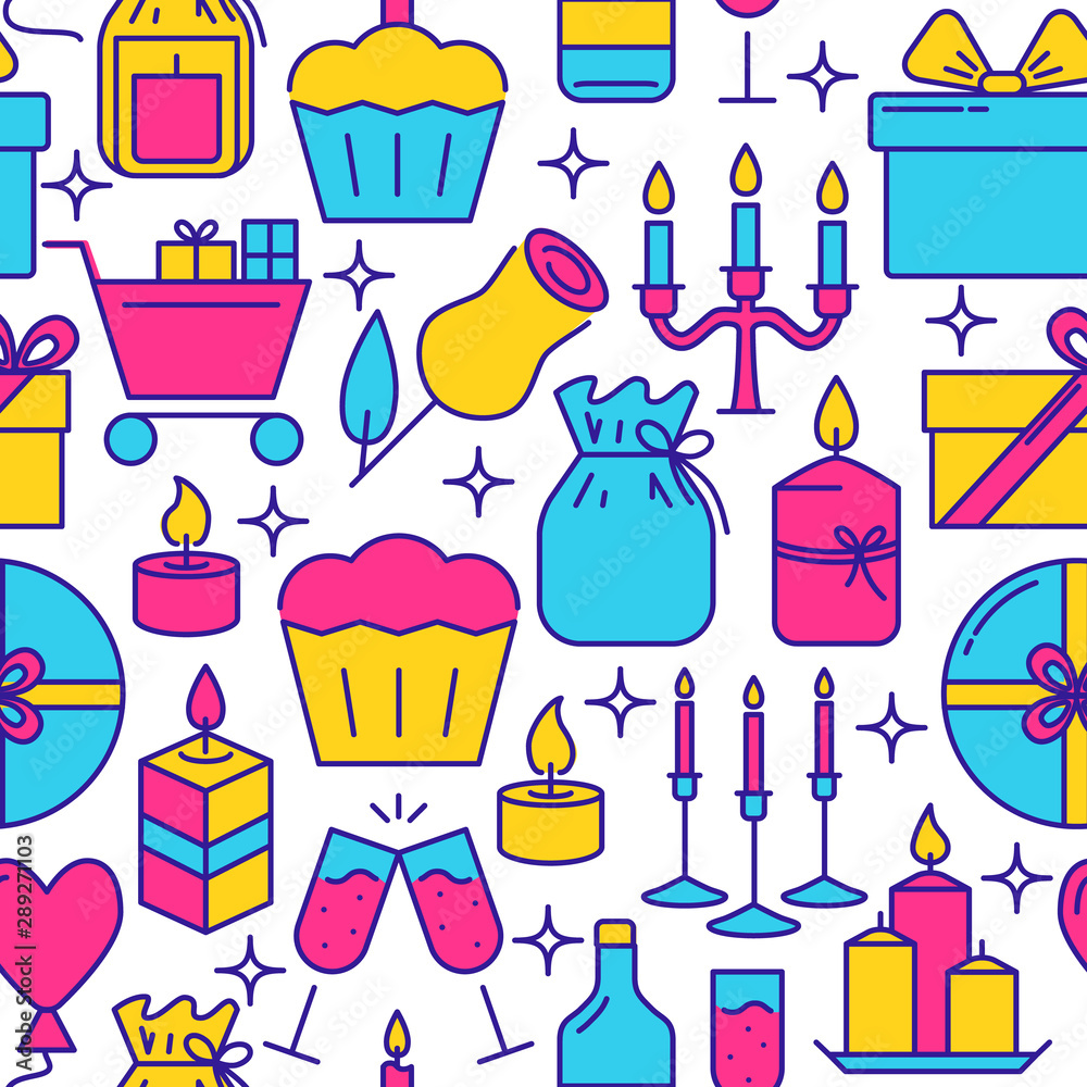 Holiday celebration seamless pattern in line style Holiday celebration seamless pattern in line style