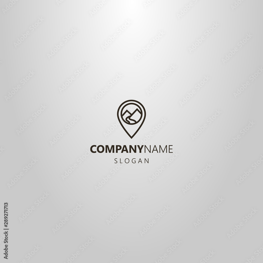 black and white simple vector line art logo of a mountain landscape in map mark black and white simple vector line art logo of a mountain landscape in map mark