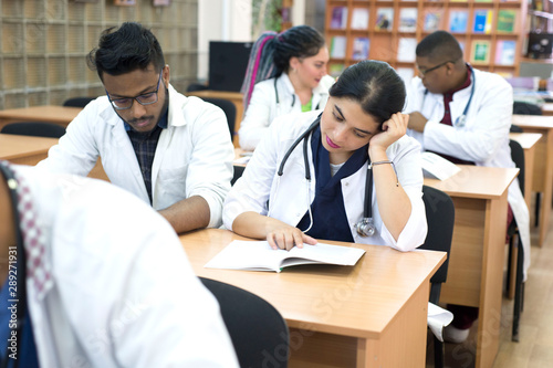 Photography a group of young multiethnic races, medical students