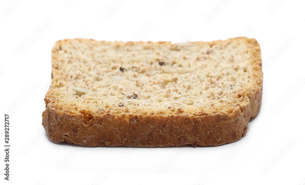Toast slice with seeds isolated on white background